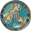 13 Year AA Medallion Elegant Marble Caribbean Aqua Glitter Blue Gold Plated Chip XII view 1