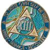 13 Year AA Medallion Elegant Marble Caribbean Aqua Glitter Blue Gold Plated Chip XII view 2