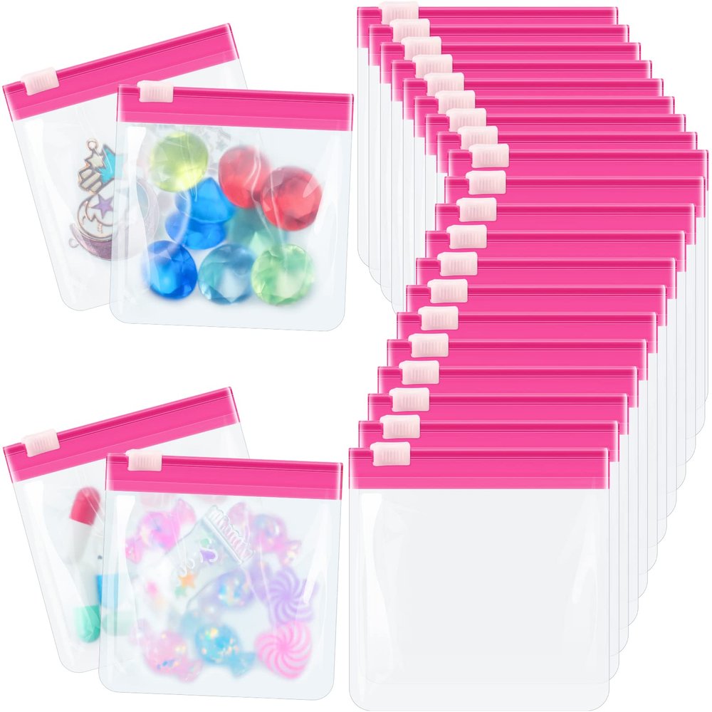 24 Pieces Pill Pouch Bags Zippered Set Reusable Translucent Medicine Organizer Sealing Travel Plastic Bags with Slide Lock for Storage(Pink)