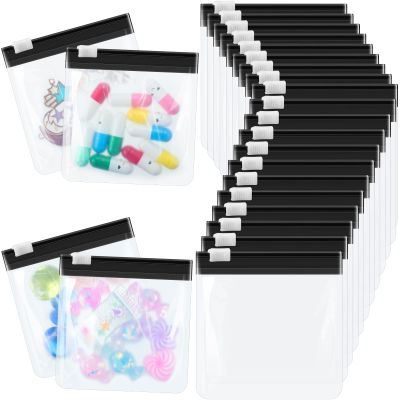 24 Pieces Pill Pouch Bags Zippered Set Reusable Translucent Medicine Organizer Sealing Travel Plastic Bags with Slide Lock for Storage(Black)