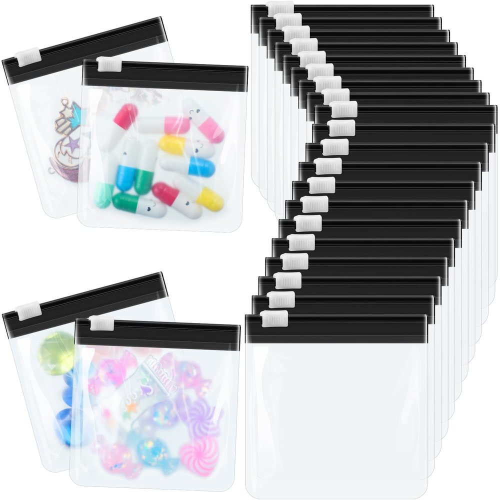 24 Pieces Pill Pouch Bags Zippered Set Reusable Translucent Medicine Organizer Sealing Travel Plastic Bags with Slide Lock for Storage(Black)