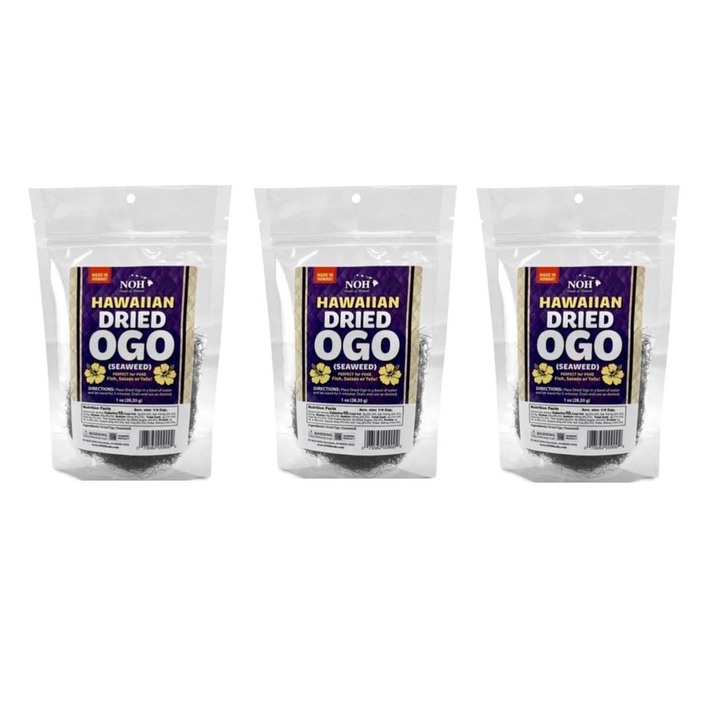 Noh Foods of Hawaii Dried Hawaiian Ogo Seaweed For Poke | Pack of 3 | Seasoning Mix | Authentic Flavor | Variety Pack | Bundles | 1 Oz Per Bag | RcTechDistro Bundle Box |
