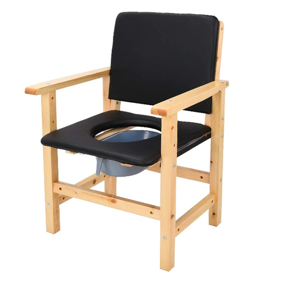 LOJOO Solid Wood Commode Toilet Chair for Bedroom, Bedside Commodes with Bucket, Disabled Toilet Seat Frame, Commode Chairs for Disabled and Elderly, Toilet Frame with Seat (Color : 1)