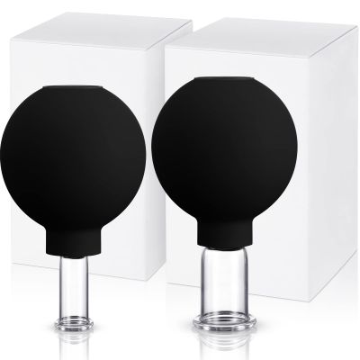 Nuanchu 2 Pieces Facial Cupping Set, Glass Cupping Cups Glass Silicone Cups Vacuum Suction for Face Skin Back Shoulder Muscle(1 Inch and 0.65 Inch Diameter,Black)