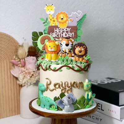 16 PCS Safari Cake Topper Elephant Jungle Animal Cakes Toppers 1st Birthday Decorations Woodland Animal Tiger Lion One Cake Topper for Jungle Birthday Cake Decorations