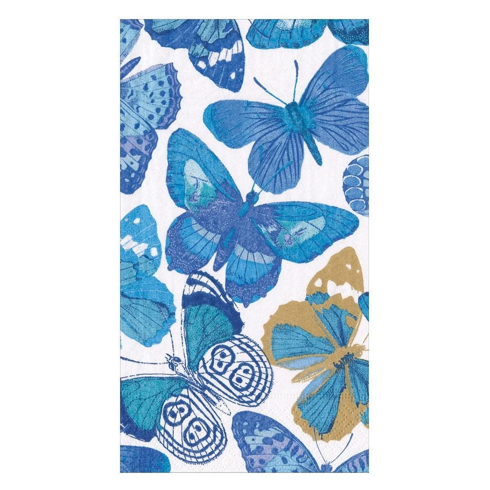 Caspari Butterflies Guest Towel Napkins in Blue - 15 Per Package