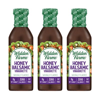 Walden Farms Honey Balsamic Vinaigrette Dressing 12 Oz. Bottle (Pack of 3) - Fresh & Delicious Salad Topping, 0g Net Carbs Condiment, Kosher Certified - Great on Salads, Drizzled on Fruits, and More