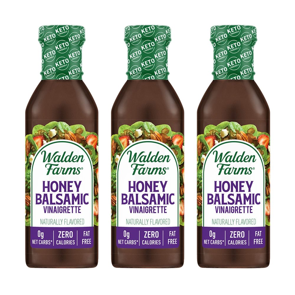Walden Farms Honey Balsamic Vinaigrette Dressing 12 Oz. Bottle (Pack of 3) - Fresh & Delicious Salad Topping, 0g Net Carbs Condiment, Kosher Certified - Great on Salads, Drizzled on Fruits, and More
