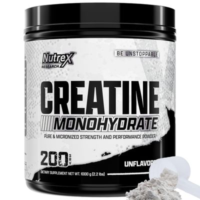 Nutrex Research Micronized Creatine Monohydrate Powder - 200 Servings (1KG) Pure, Unflavored Creatine Monohydrate Supplement for Muscle Gain, Strength and Performance, 5G Per Serv (2.2lbs)