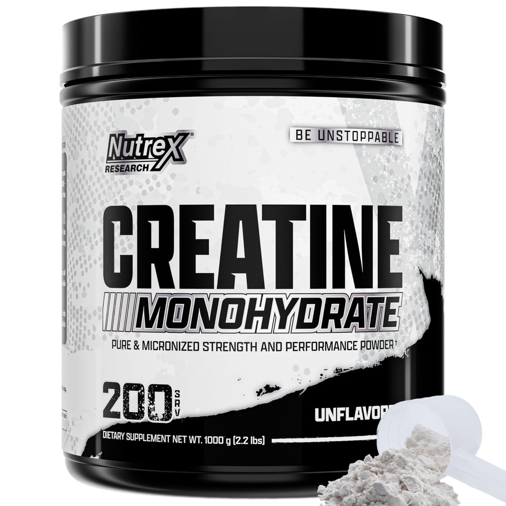 Nutrex Research Micronized Creatine Monohydrate Powder - 200 Servings (1KG) Pure, Unflavored Creatine Monohydrate Supplement for Muscle Gain, Strength and Performance, 5G Per Serv (2.2lbs)