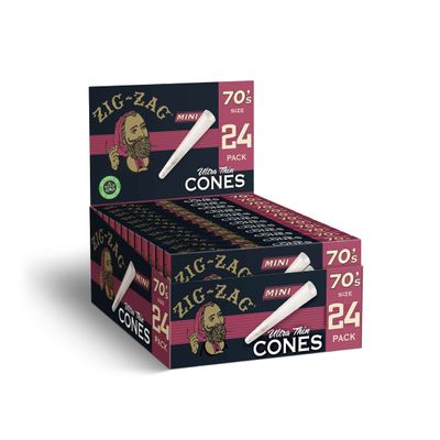 Zig-Zag 70mm Ultra Thin Pre Rolled Cones - 24 Pack Box | Bulk Carton of 12 Boxes (288 Cones) | Premium Quality | Slow Burn | Easy to Fill | Versatile Rolling Papers