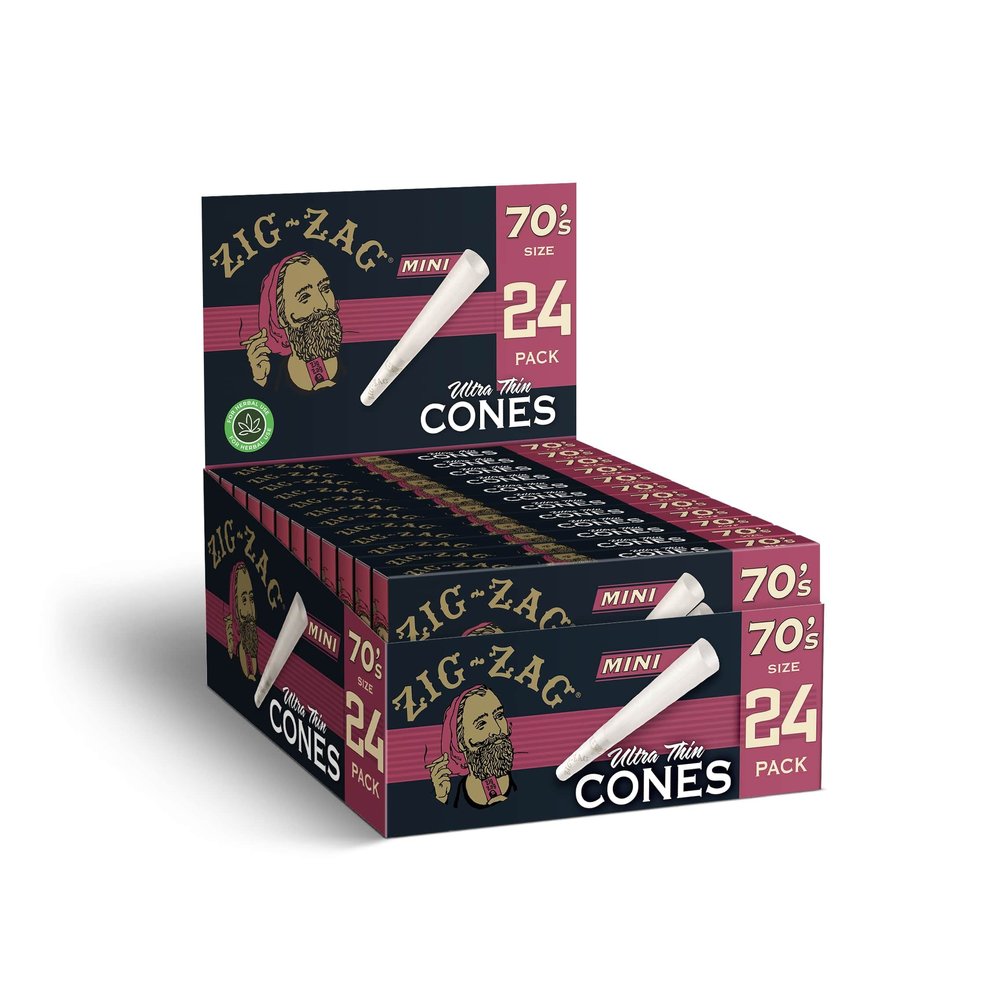 Zig-Zag 70mm Ultra Thin Pre Rolled Cones - 24 Pack Box | Bulk Carton of 12 Boxes (288 Cones) | Premium Quality | Slow Burn | Easy to Fill | Versatile Rolling Papers
