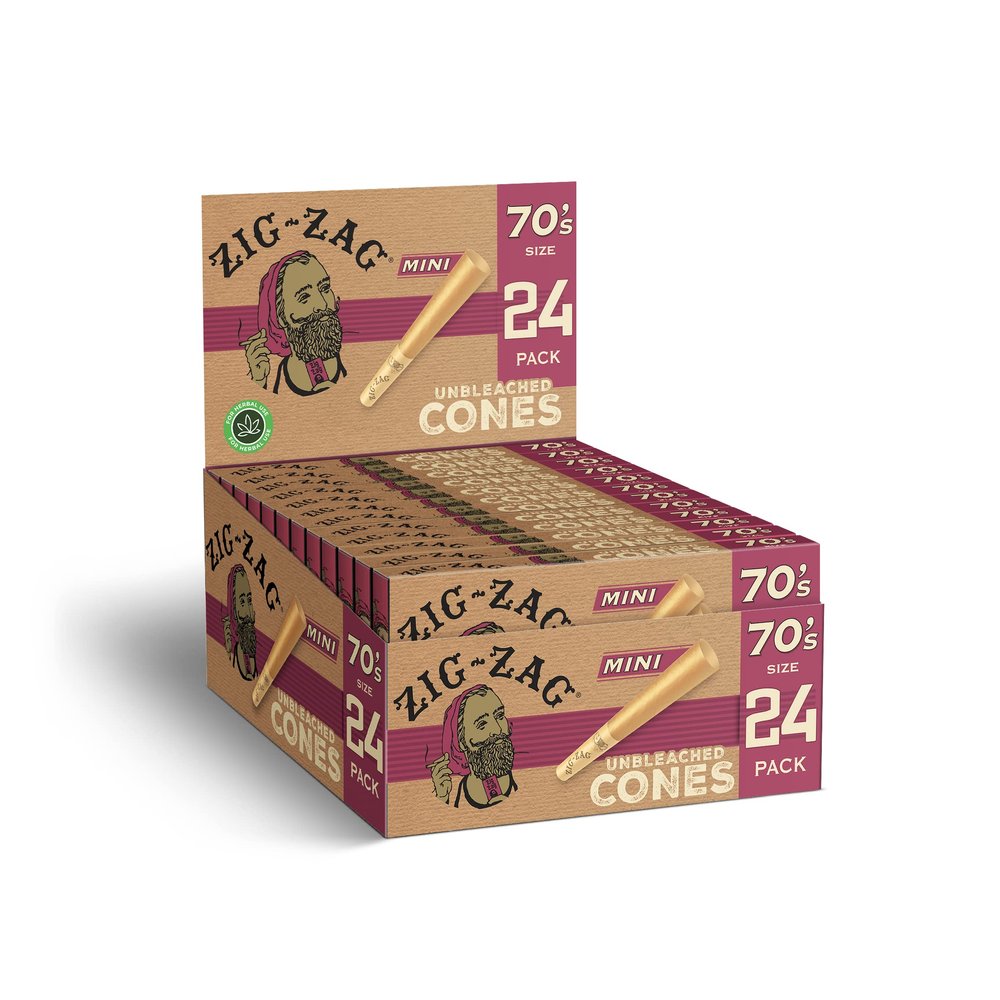 Zig-Zag Mini Natural Unbleached Pre Rolled Cones - 70mm, 12 Pack (24 Cones per Pack) | Easy Fill, Slow Even Burn | prerolled