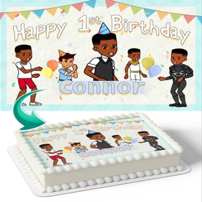 Cakecery Graci Brother boys Edible Cake Image Topper Birthday Cake Banner 1/4 Sheet