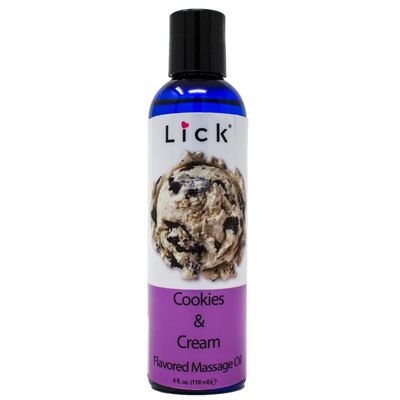 Lick Cookies and Cream Flavored Massage Oil  Creamy Dessert Edible Massage Oil with Sweet Almond Oil & Vitamin E, Smooth Glide for Couples Massage, 4 oz