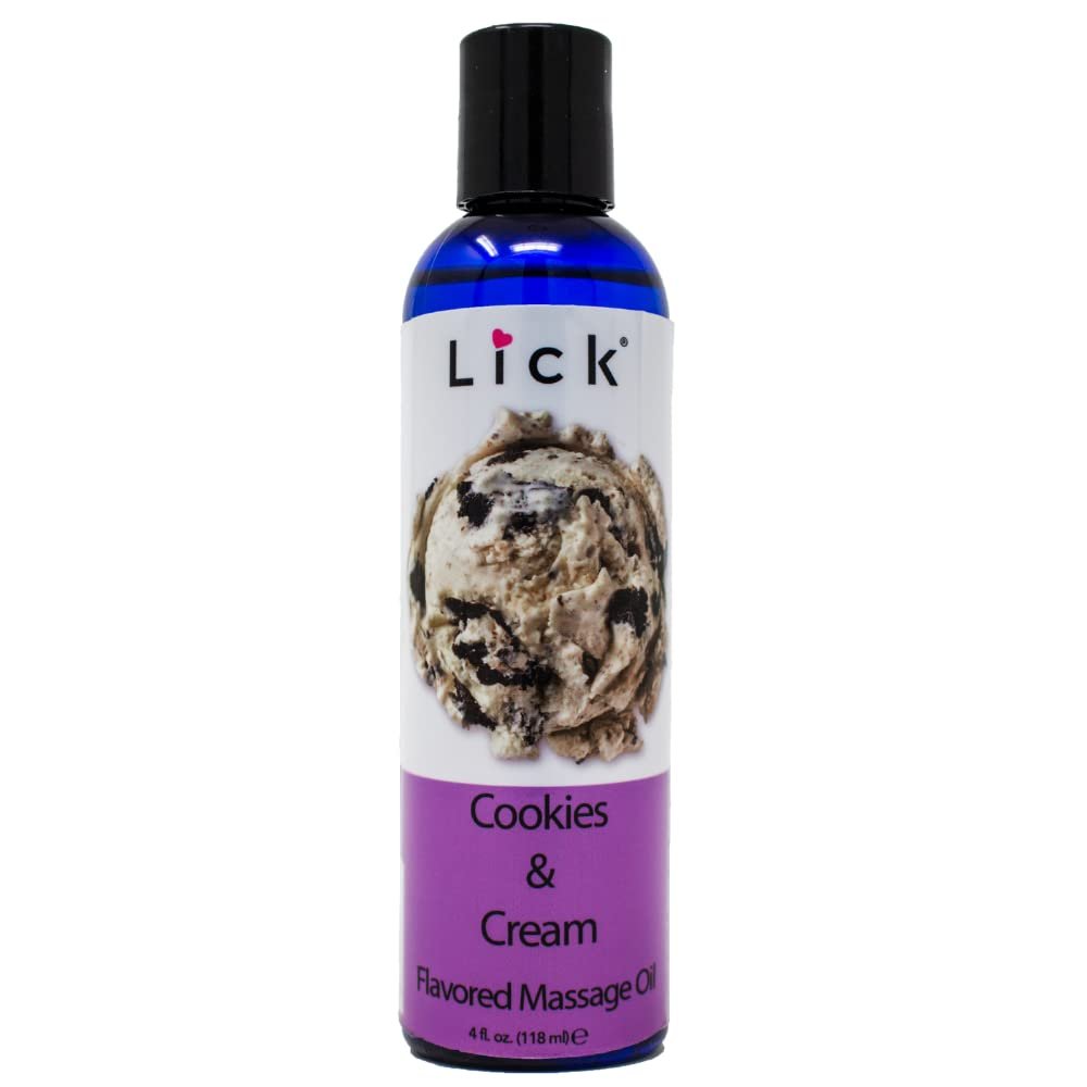 Lick Cookies and Cream Flavored Massage Oil  Creamy Dessert Edible Massage Oil with Sweet Almond Oil & Vitamin E, Smooth Glide for Couples Massage, 4 oz