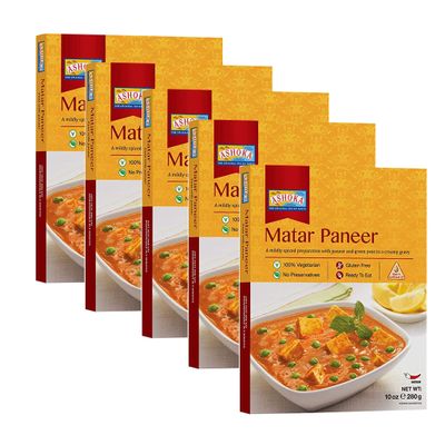 Ashoka Heat & Eat Entrees 1932, Vegetarian Green Peas & Cheese, Gluten-Free Indian Meals, Kosher Certified, All-Natural Matar Paneer, Travel Friendly, Portable, No Preservatives, Pack of 10