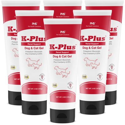 Pet Health Solutions K-Plus Potassium Gluconate Renal Gel Plus Cranberry and EPA for Dogs and Cats - Veterinarian Approved Renal Supplement - Supports Potassium Balance - (6 Pack, Gel)