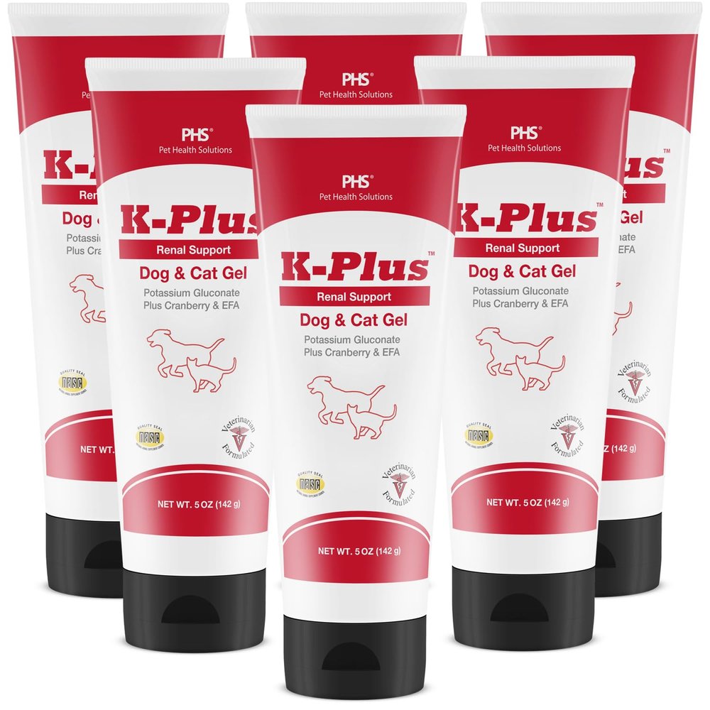 Pet Health Solutions K-Plus Potassium Gluconate Renal Gel Plus Cranberry and EPA for Dogs and Cats - Veterinarian Approved Renal Supplement - Supports Potassium Balance - (6 Pack, Gel)
