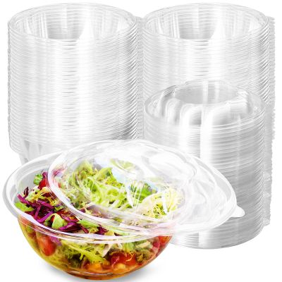 POPMISOLER 252 Pack Clear Plastic Salad Bowls With Lids, 32OZ Reusable To Go Container, Disposable Serving Bowls for Lunch and Meal