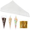 Augshy Cone Bags, 300 Pcs 5x10 Clear Cone Treat Bags Cellophane Cone Treat Bags with 300 Twist Ties 1.4 mils Thickness OPP Plastic Bags for Popcorn Favor Candy view 1