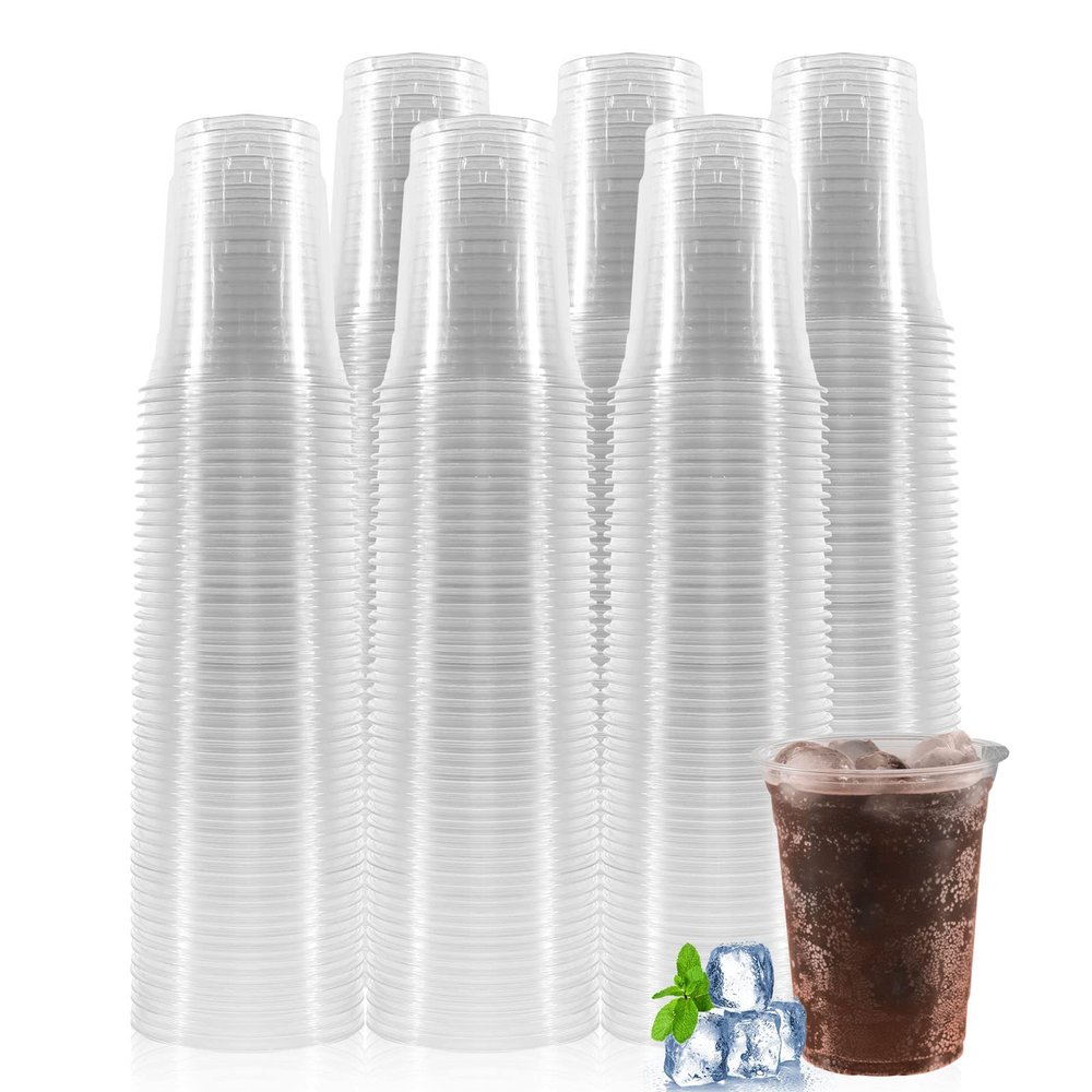 WUHUIXOZ 12 oz PET Plastic Cups, 300 Pack, Clear, Disposable, Durable, Resistant, BPA Free, Recyclable, General Use Cups