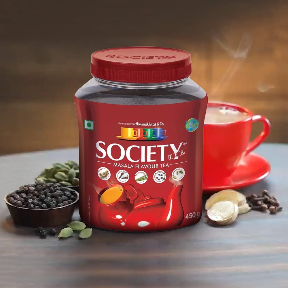 Society Masala Tea - 16 Oz, 225 Cups, Indian Organic Black Tea with Ginger, Clove Bud, Lemongrass, Black Pepper & Cardamom, Natural Indian Spice Tea, Assam Black Tea, 450 Grams