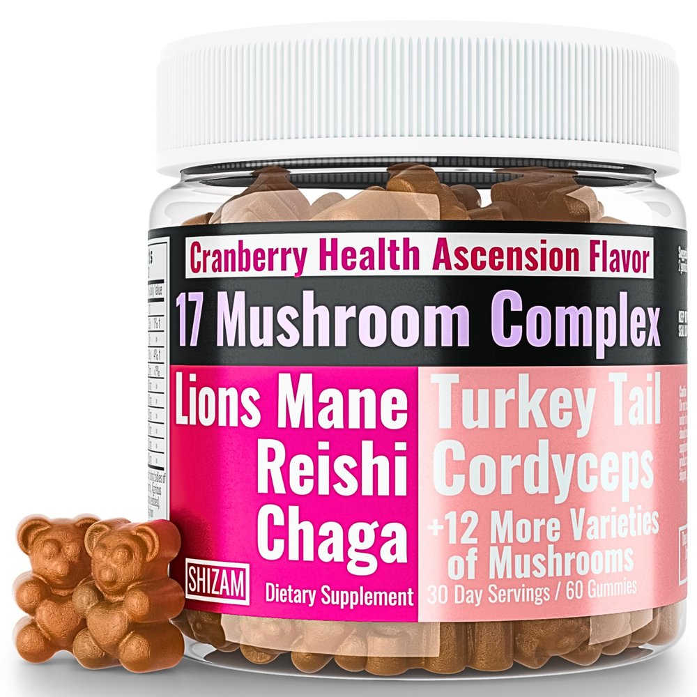 SHIZAM 17 Mushroom Complex Gummies for Adults Chaga Lions Mane Cordyceps Reishi Lion's Mane Turkeytail Turkey Tail, Better Daily Supplement Alt for Capsules & Powder Vitamins Super-Food Blend 10