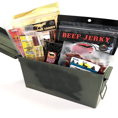 Jerky Dynasty Exotic & Gourmet Jerky Survivor's Kit in a Ammo Can - Premium Whole Pieces & Sticks for Camping, Hiking, Fishing, Hunting, and Apocalypse Prepping - Long Shelf Life