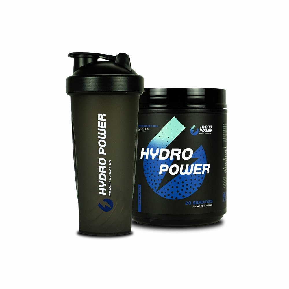 Hydro Power Endurance Fuel Blue Razz and Shaker Bundle 20 Servings, Hydration Drink Mix with Electrolytes and Calories, Non-GMO, Gluten Free, Vegan Friendly