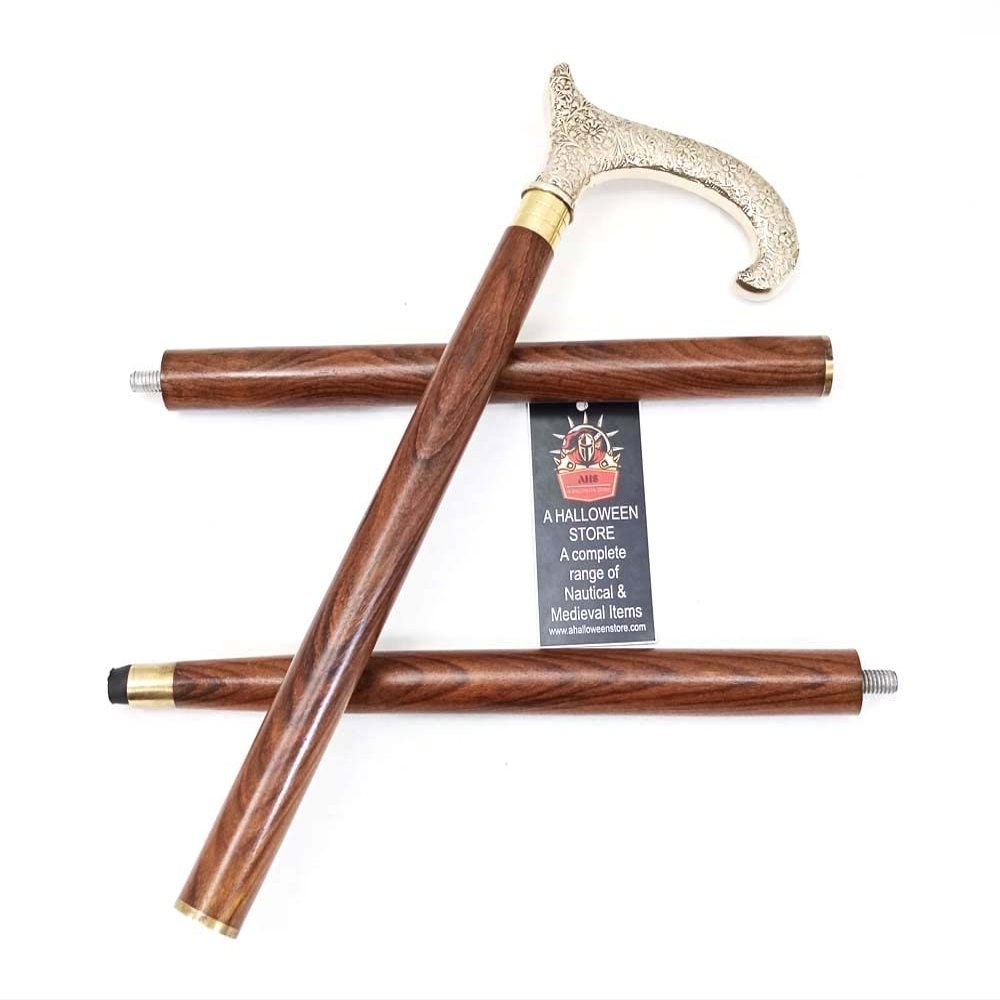 A HALLOWEEN STORE Men's Walking Cane Brass Derby Handle Walking Cane Wooden Stick Made of Rosewood & Brass