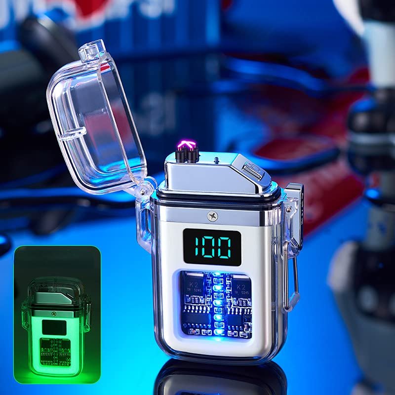 Waterproof Windproof Double Arc Lighter, USB Rechargeable Electric Lighter for Men and Women, USB Cable Included, NO Charger (White)