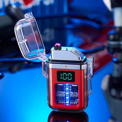 Waterproof Windproof Double Arc Lighter, USB Rechargeable Electric Lighter for Men and Women, USB Cable Included, NO Charger (Red)