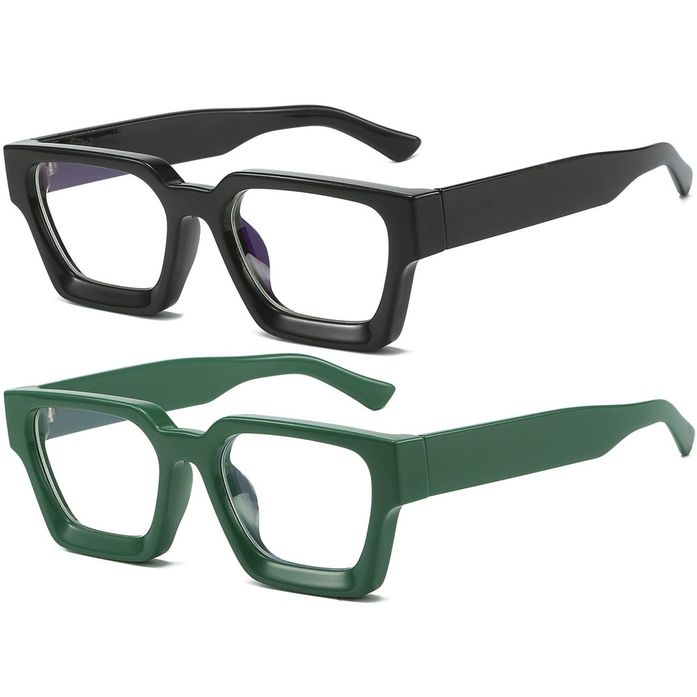 AIEYEZO Square Thick Frame Glasses for Women Men Fashion Blue Light Glasses Trendy Chic Computer Eyeglasses (Black + Green)