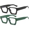 AIEYEZO Square Thick Frame Glasses for Women Men Fashion Blue Light Glasses Trendy Chic Computer Eyeglasses (Black + Green) view 1