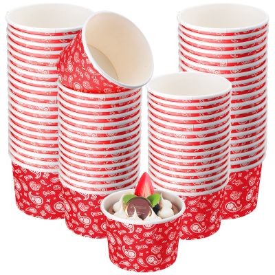 Nuanchu 100 Pack Red Bandana Paper Ice Cream Cups 9 oz Western Cowboy Disposable Dessert Bowls West Party Soup Snack Cups for Hot or Cold Food for Cowboy Birthday Party Decoration