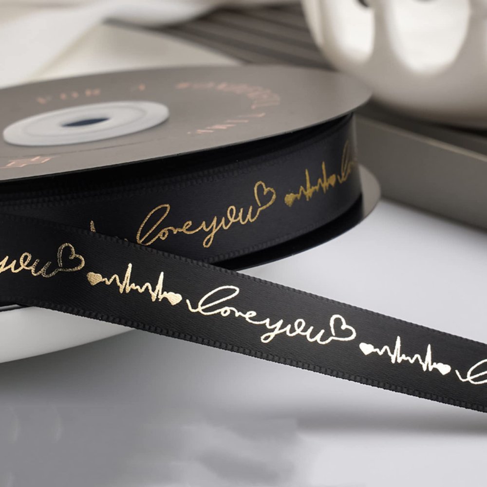 Custom Printed RibbonsCustom Ribbons Personalized AwardsGreen Ribbon for Gift WrappingWhite and Gold Ribbon for Gift WrappingBling Ribbon Roll (Black Ribbon,38mm)