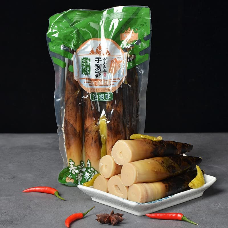 Hand Peeled Bamboo Shoots 500g/pack, Ready-to-eat Pickled Pepper Crispy Bamboo Shoots, Fresh Mountain Pepper Bamboo Shoots, Spicy Snacks Chinese Pickled Vegetables (Mountain Pepper Flavour,1 pack)