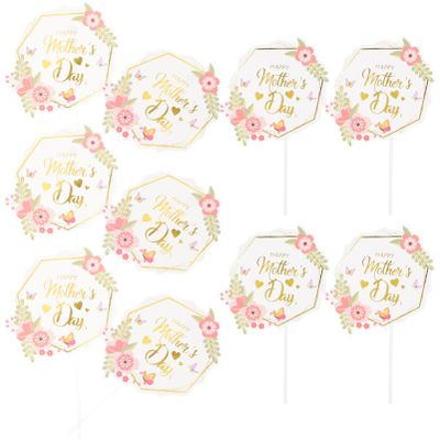 10pcs Mom Cake Inserts Mothers Day Cake Picks Mothers Day Party Supplies Happy Mothers Day Cupcake Picks Mothers Day Dessert Topper Mom Carnation Birthday Cake Plastic