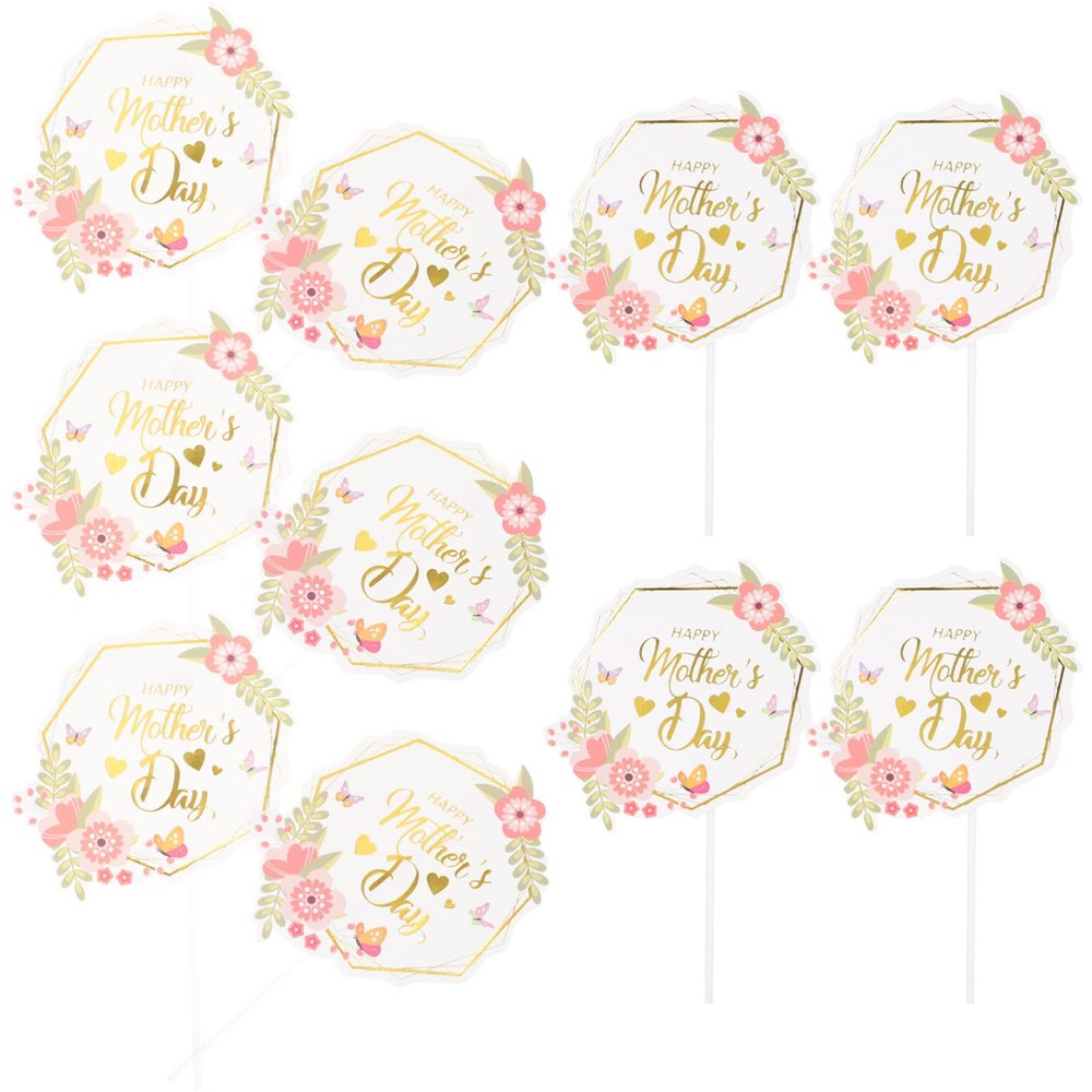10pcs Mom Cake Inserts Mothers Day Cake Picks Mothers Day Party Supplies Happy Mothers Day Cupcake Picks Mothers Day Dessert Topper Mom Carnation Birthday Cake Plastic