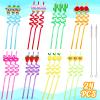Summer Reusable Drinking Straws 24 Packs Pool Party Decorations Beach Fruit Party Favors Hawaiian Tropical Straws Goodie Bag Gifts for Birthday Party Supplies with 2 Cleaning Brushes view 2