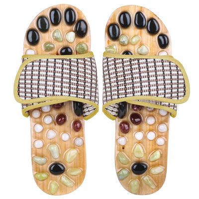 Comfecto Acupressure Massage Slippers with Earth Stone, Wooden Reflexology Acupuncture Sandals for Plantar Fasciitis Therapy, Fit 8-9.5 Men / 9.5-11 Women Feet Size