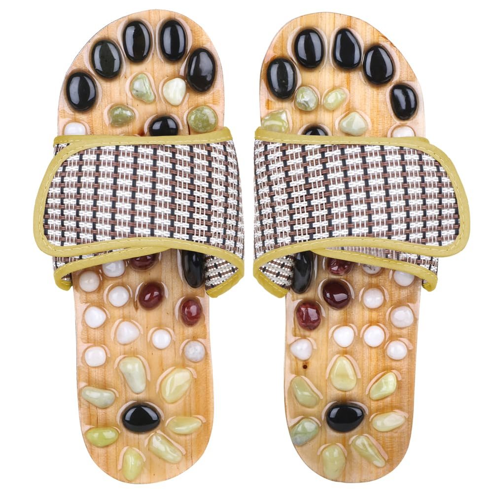 Comfecto Acupressure Massage Slippers with Earth Stone, Wooden Reflexology Acupuncture Sandals for Plantar Fasciitis Therapy, Fit 8-9.5 Men / 9.5-11 Women Feet Size
