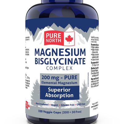 Pure North Naturals - Magnesium Bisglycinate Complex 200mg, (200+30) V-Caps - Helps in The Development and Maintenance of Bones and Teeth - Helps The Body to Metabolize Carbohydrates, Proteins & Fats