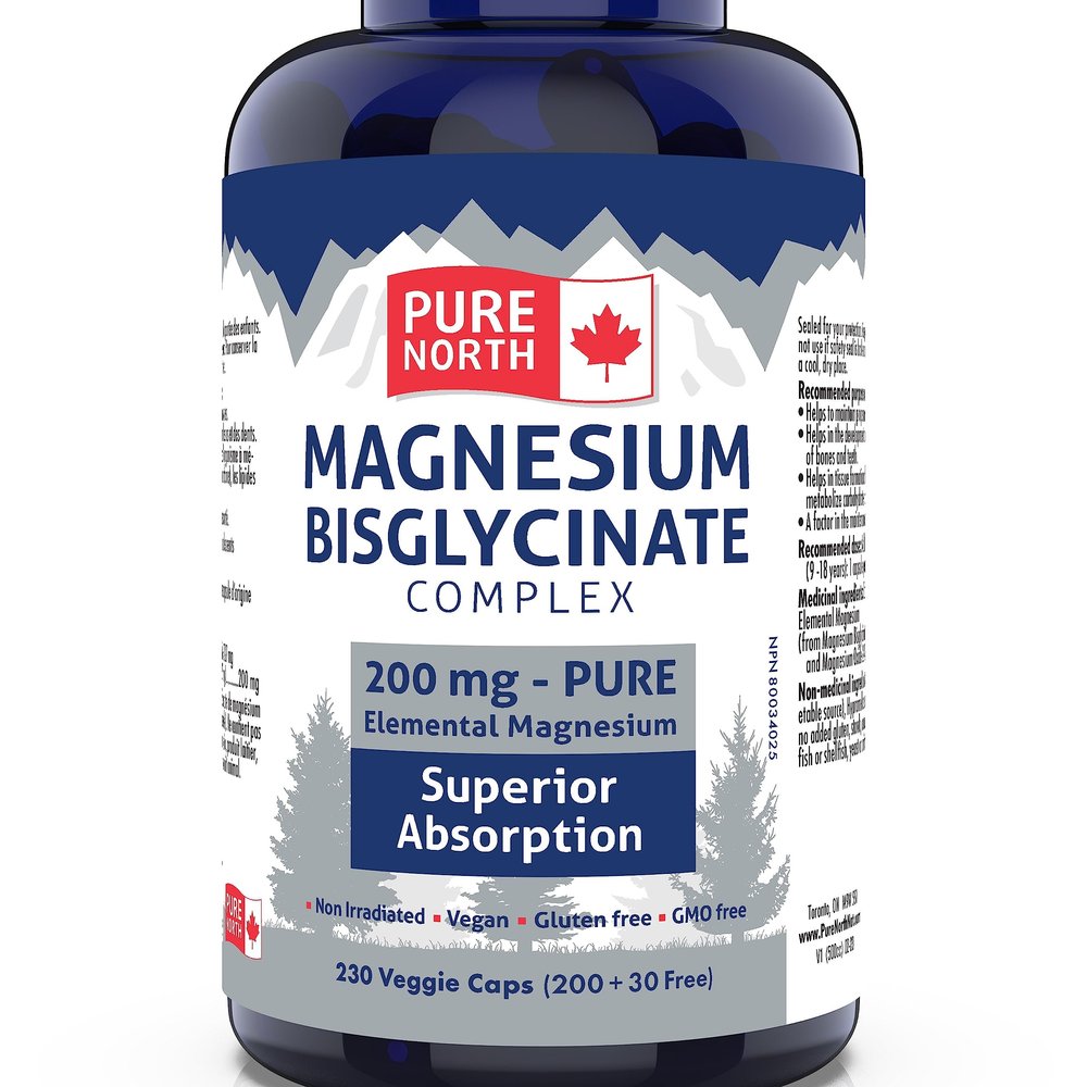 Pure North Naturals - Magnesium Bisglycinate Complex 200mg, (200+30) V-Caps - Helps in The Development and Maintenance of Bones and Teeth - Helps The Body to Metabolize Carbohydrates, Proteins & Fats