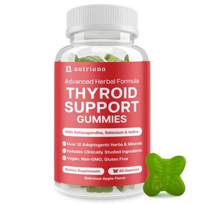 Thyroid Support Gummies - Selenium Supplement & Iodine Supplements for Thyroid Support - Energy Booster for Women and Men - Hypothyroidism Supplements with Metabolism Support