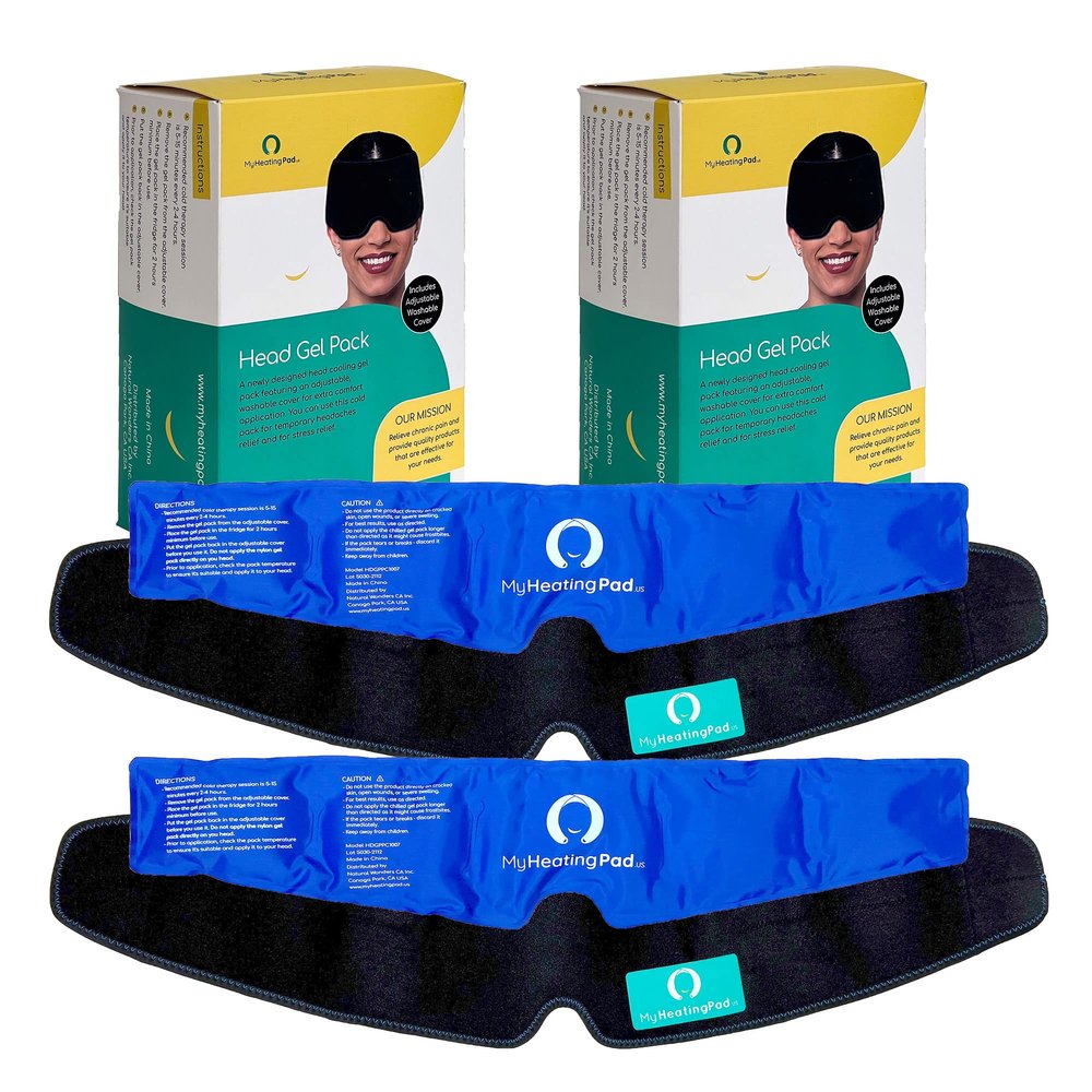 Reusable Head Gel Ice Pack with Adjustable Elastic Band - Head Gel Pack Fits Most Head Sizes - Flexible Ice Packs for Men and Women - Soft Ice Pack with Elastic Band for Convenient Use - 2 Packs