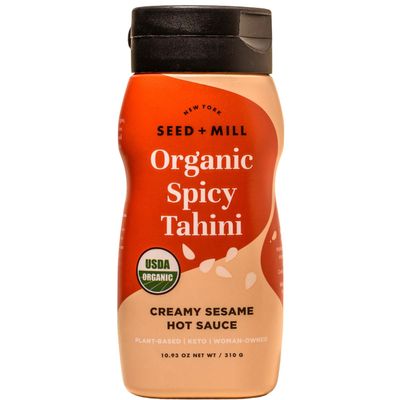 Seed + Mill - Tahini Sauce - Spicy Organic -Squeeze Bottle - Vegan, Kosher, Non-GMO, Keto, Paleo, Whole30, Gluten Free - Silky Smooth Texture - Great in Hummus, Dressings, & on Falafel - 10.93oz