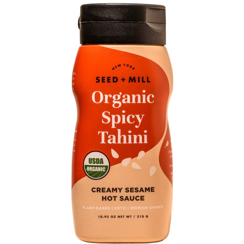Seed + Mill - Tahini Sauce - Spicy Organic -Squeeze Bottle - Vegan, Kosher, Non-GMO, Keto, Paleo, Whole30, Gluten Free - Silky Smooth Texture - Great in Hummus, Dressings, & on Falafel - 10.93oz