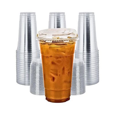 Green Direct 24 oz. Disposable Plastic Clear Cups with Strawless Sip Lids for Iced Coffee 50